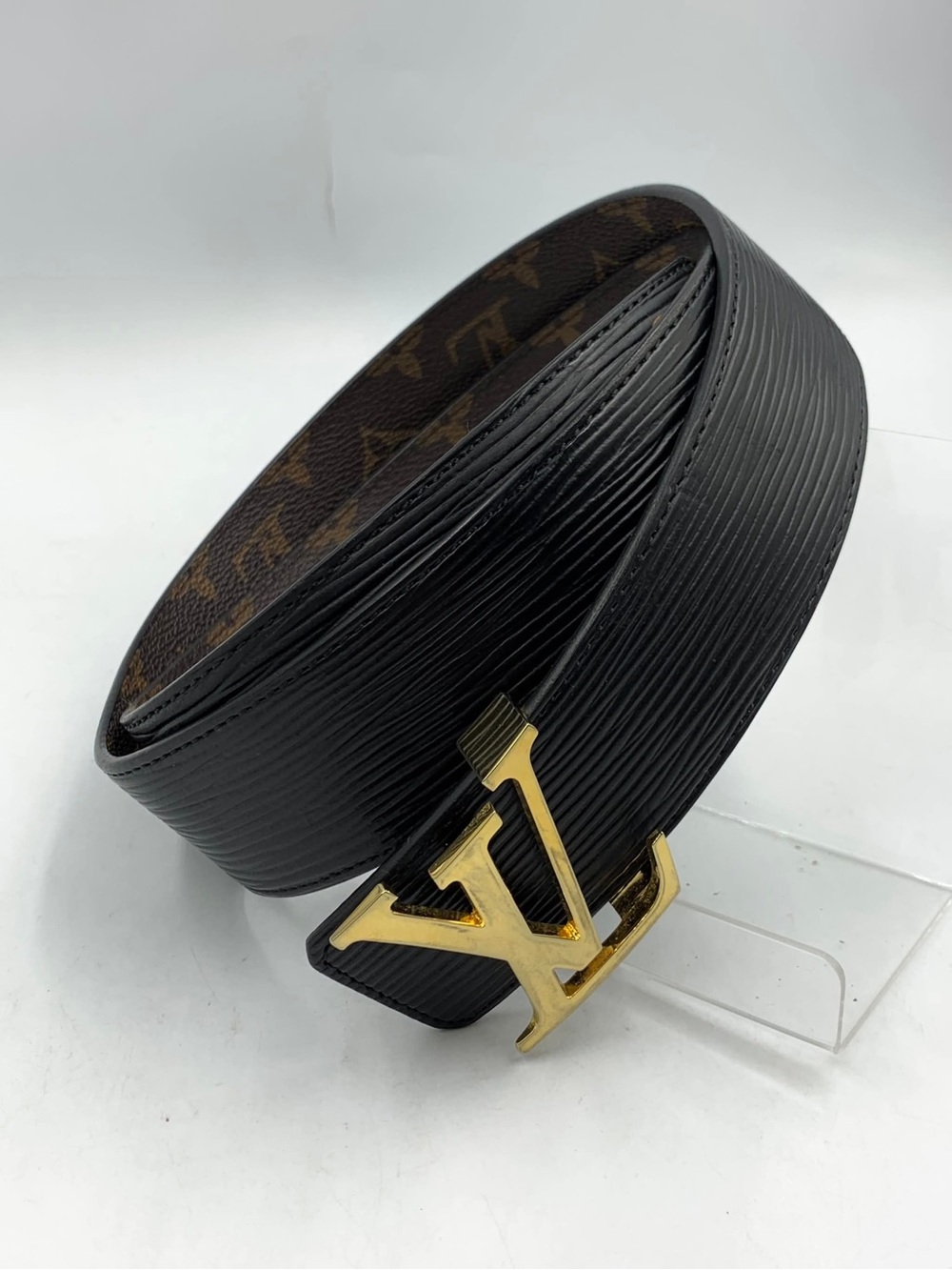 Louis Vuitton Black Epi Leather Belt with Brown Monogram Reversible Detail